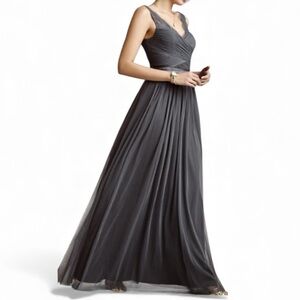 ANTHRO HITHERTO BHLDN Fleur Elegant GREY SLEEVELESS VNECK Evening Chic Gown 2